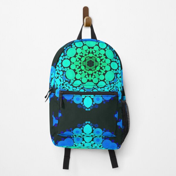 Artikelvorschau, Punkt-Mandala-Blume blau und grün entworfen und verkauft von WormholeOrbital.