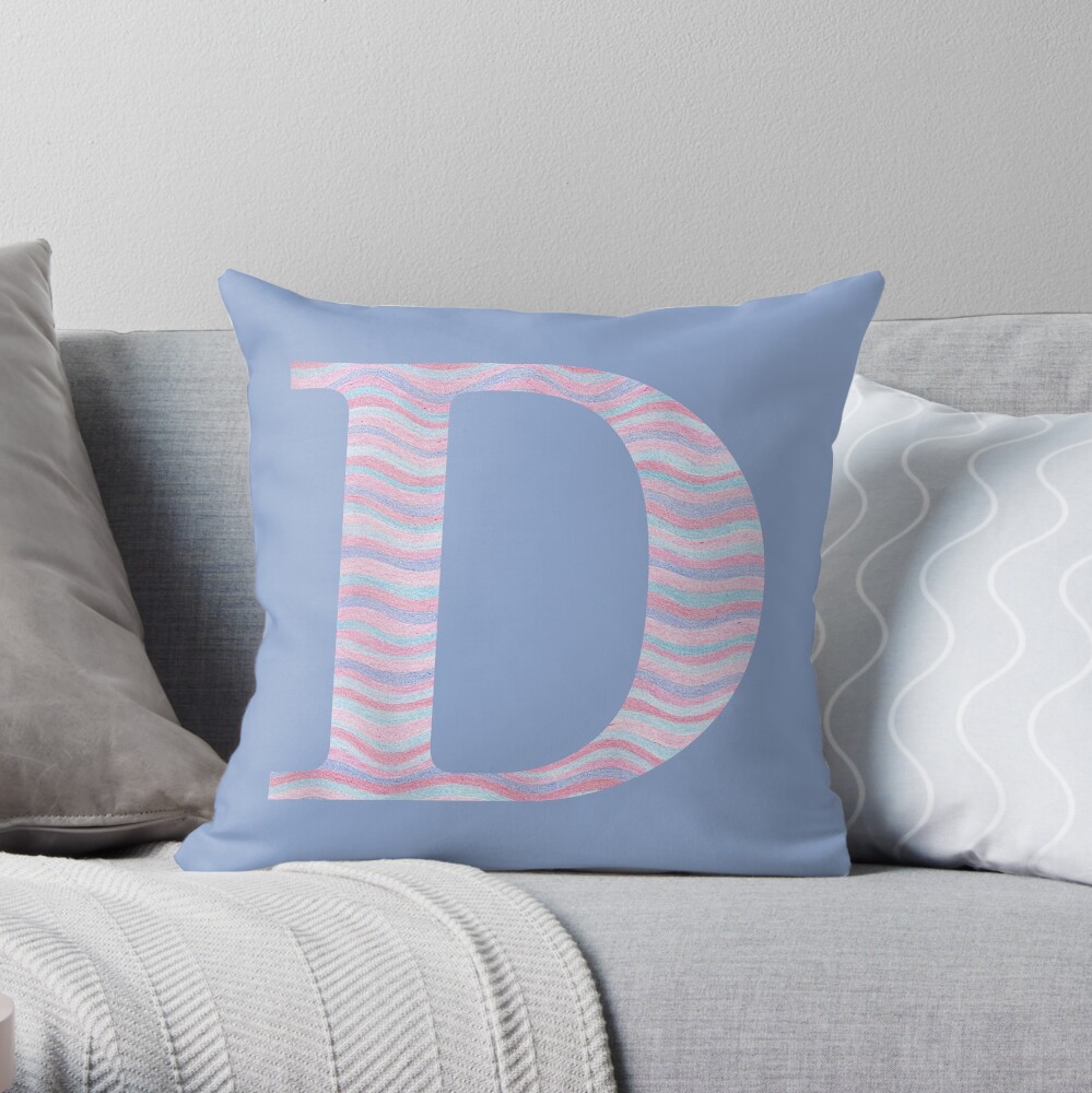Initial D Rose Quartz And Serenity Pink Blue Wavy Lines Throw Pillow