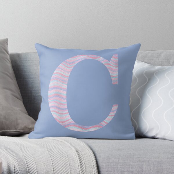 Initial C Rose Quartz And Serenity Pink Blue Wavy Lines Throw Pillow