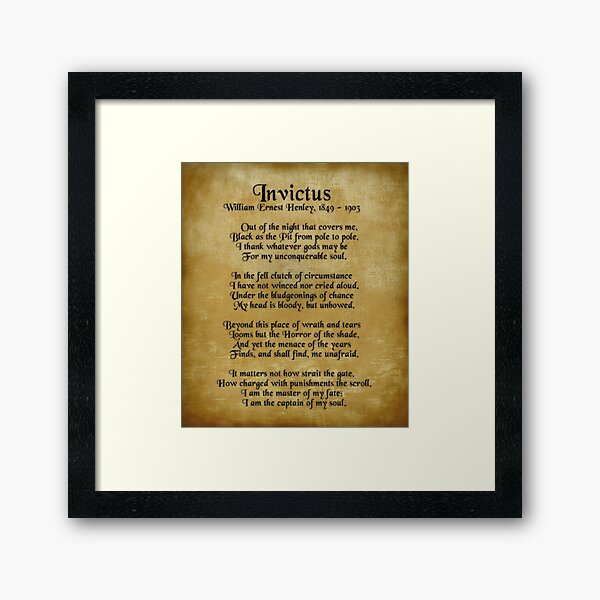 Invictus, Ernest Henley poem on parchment Framed Art Print