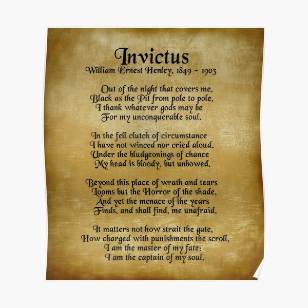 Invictus, Ernest Henley poem on parchment Poster