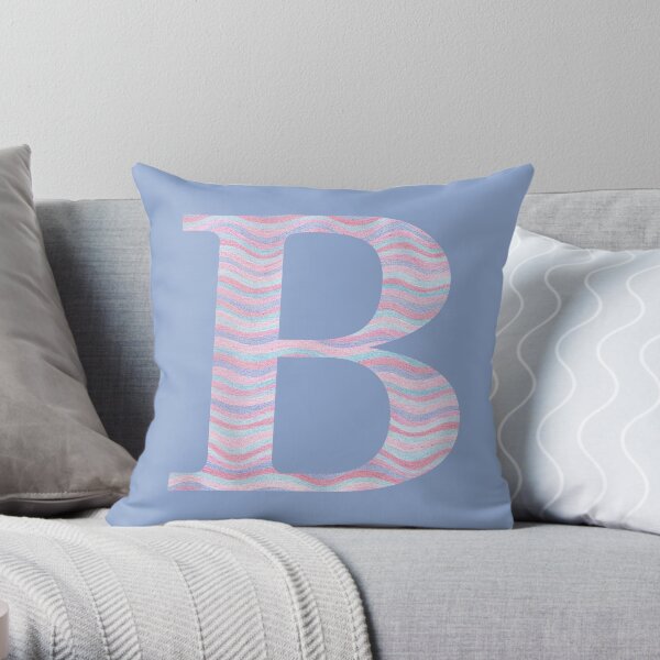 Initial B Rose Quartz And Serenity Pink Blue Wavy Lines Throw Pillow