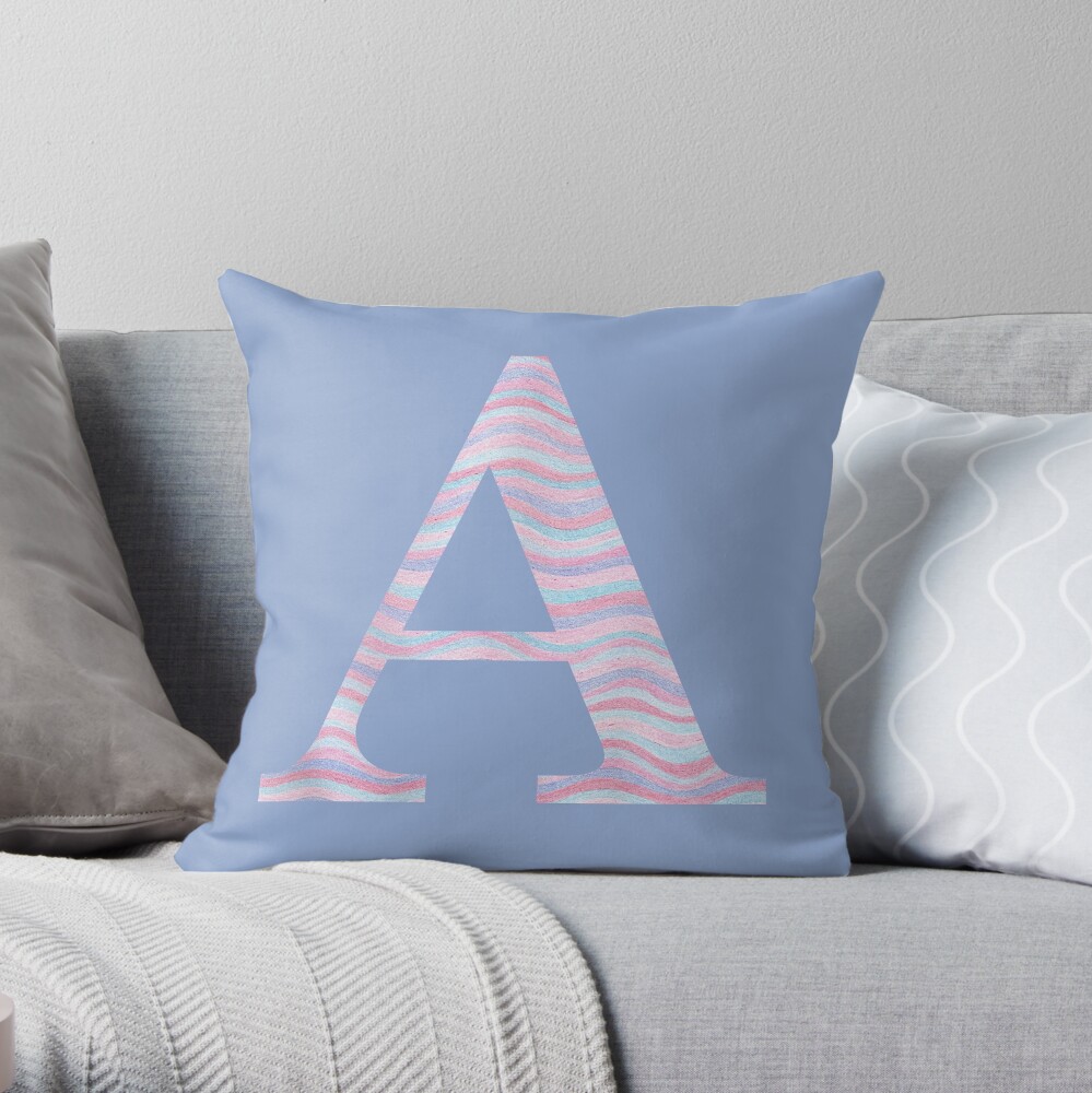 Initial A Rose Quartz And Serenity Pink Blue Wavy Lines Throw Pillow