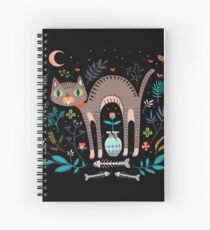 Floral and Cat at night Spiral Notebook