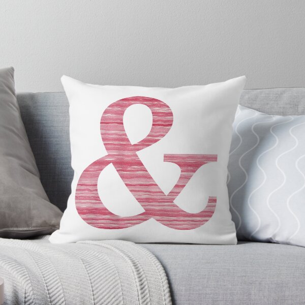 Letter & Ampersand Red Watercolor Stripes Initial Monogram Throw Pillow