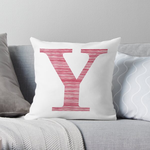 Letter Y Red Watercolor Stripes Initial Monogram Throw Pillow