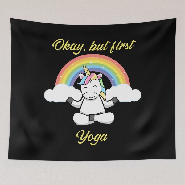 Item preview, Okay But First Yoga Unicorn Rainbow  designed and sold by RockBeeDesigns.