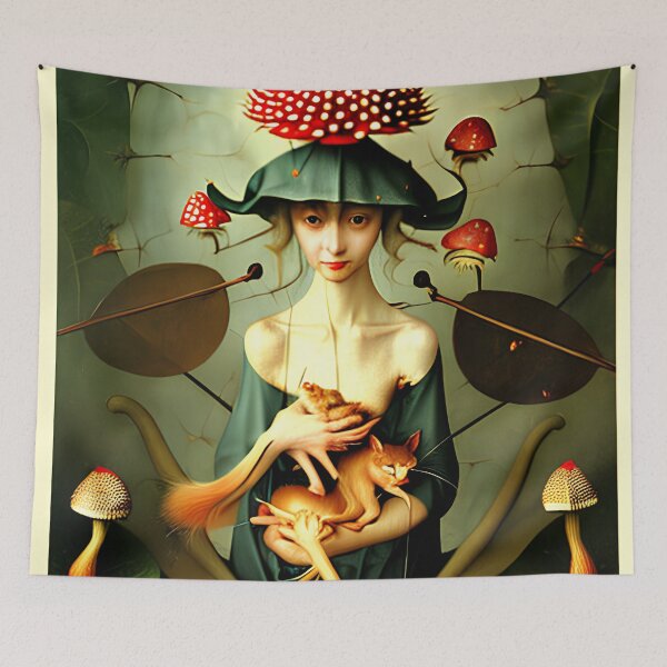 Item preview, Portrait of a girl with a cat and fly agaric designed and sold by GorinART.