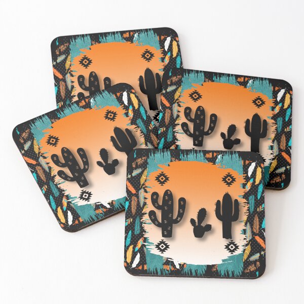 Item preview, Cactus With Tribal Symbol Pattern In Turquoise And Oranges designed and sold by handsoftime2020.