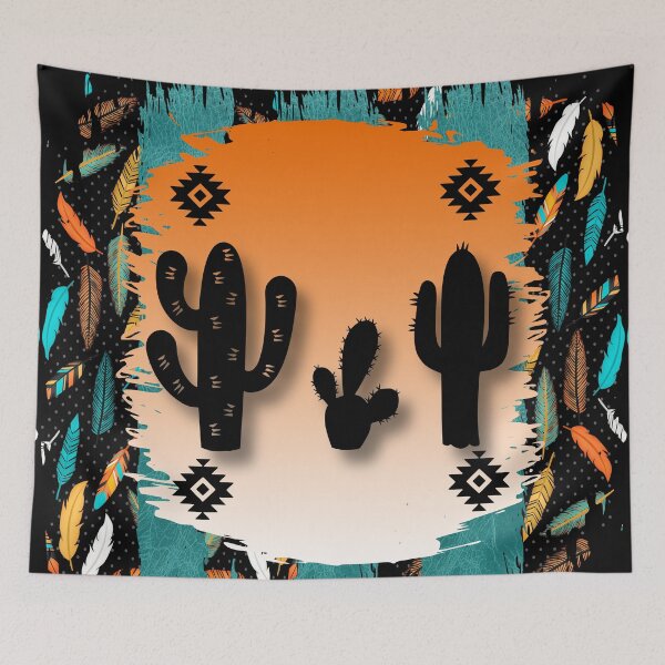 Item preview, Cactus With Tribal Symbol Pattern In Turquoise And Oranges designed and sold by handsoftime2020.