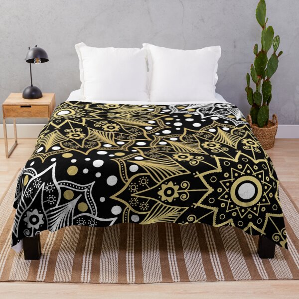 Item preview, Gold White Mandala Pattern on Black - Cute Bohemian designed and sold by humnoo.