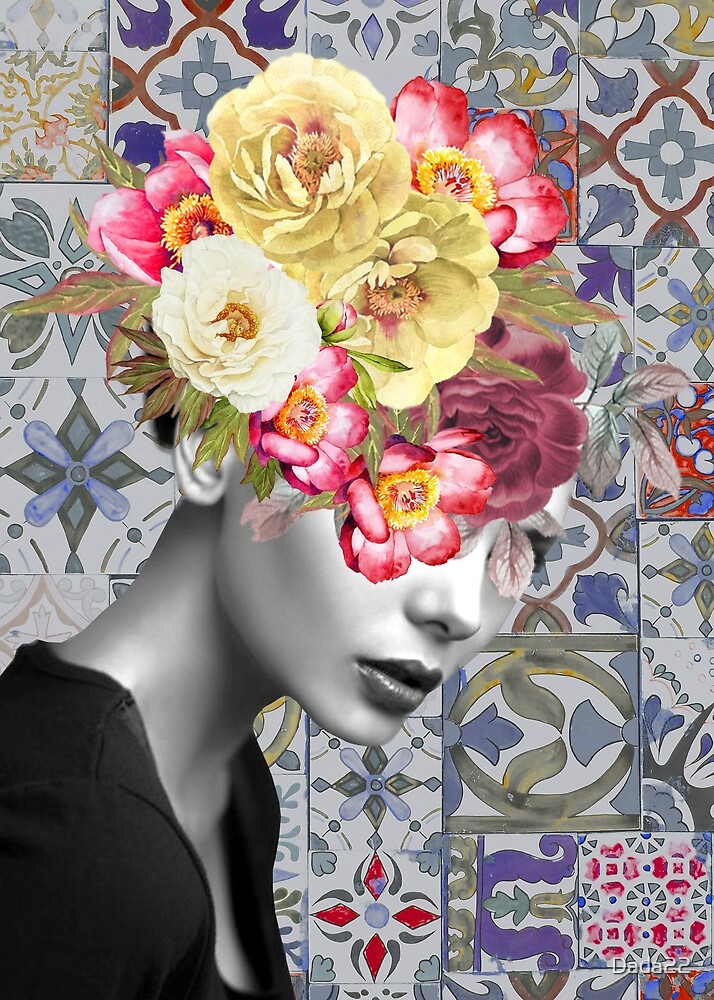 Art Wall Decoration Use Flowers collage art girl with flowers by Dada22 Redbubble