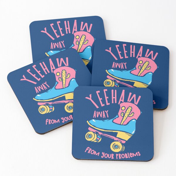 Item preview, YeeHaw Away From Your Problems | Blue BG | Funny Adulting Yee Haw Cowboy Boot Roller Skater Boots MEME designed and sold by Any Color Designs.