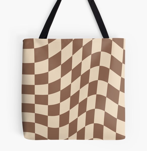 Brown Checkered Squares Wavy Aesthetic Pattern Tote Bag for Sale