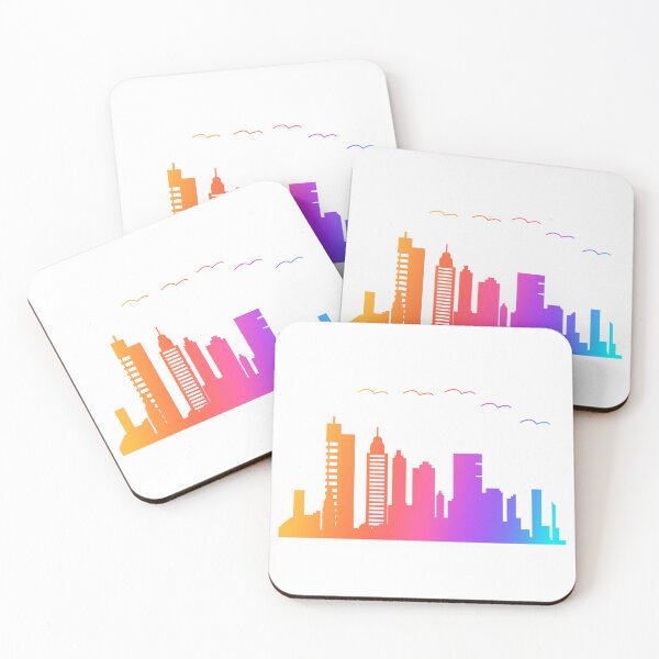 Item preview, Rainbow Bright Watercolor City Skyline Silhouette Design designed and sold by redbubbleart18.
