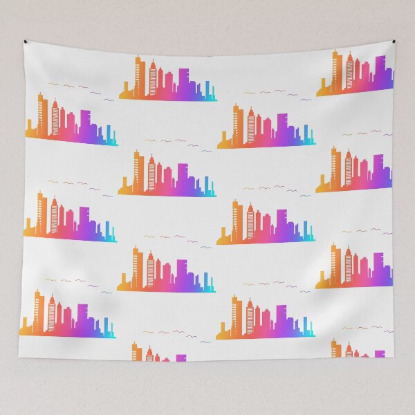Item preview, Rainbow Bright Watercolor City Skyline Silhouette Design designed and sold by redbubbleart18.