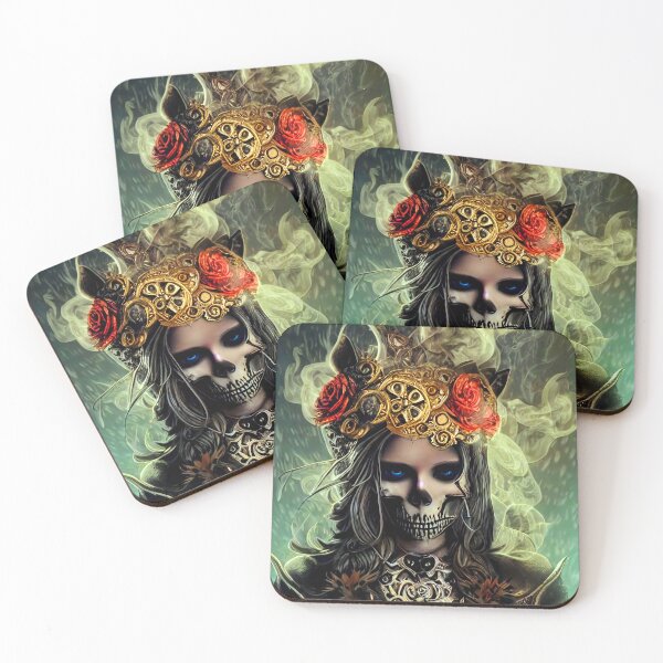 Item preview, Beautiful Blue Eyed Girl Skull with Roses and Gold designed and sold by HMadeArtSON.
