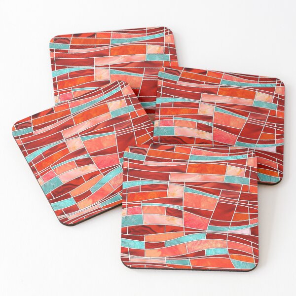 Item preview, Mosaic Waves Art - Rosso Corsa and Green Sheen designed and sold by k9printart.