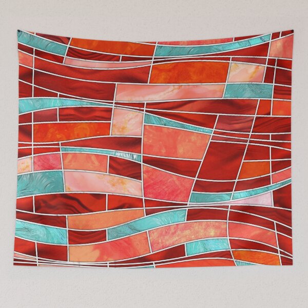 Item preview, Mosaic Waves Art - Rosso Corsa and Green Sheen designed and sold by k9printart.