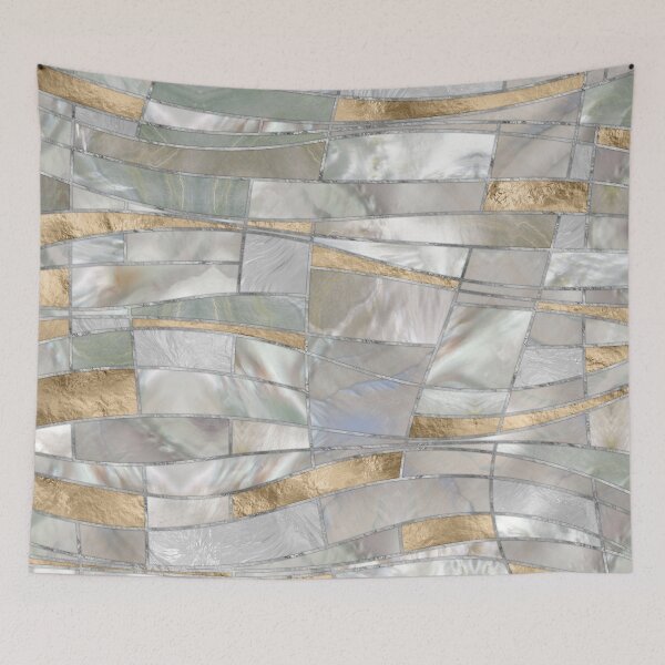 Item preview, Mosaic Waves Art - Pearl and Pastel Gold designed and sold by k9printart.