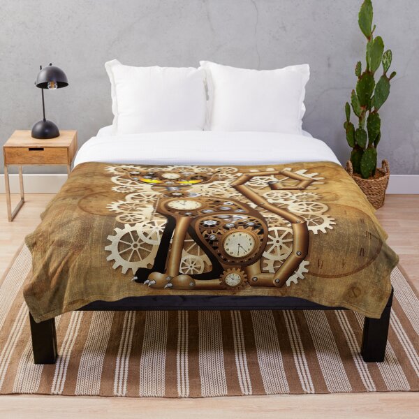 Steampunk Cat Vintage Style Throw Blanket