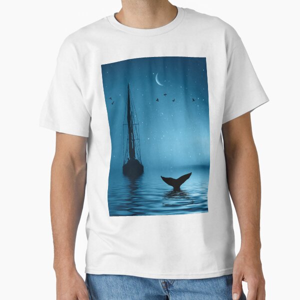 Item preview, Voilier et queue de baleine avec croissant de lune et oiseaux designed and sold by Stephanie Laird.