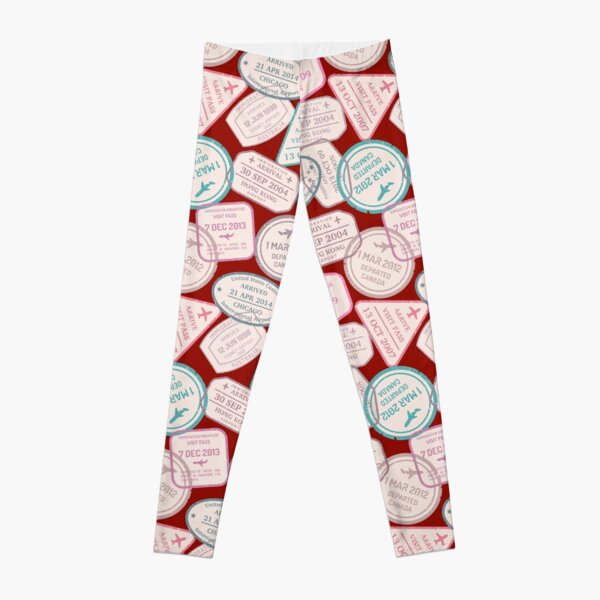 Passport Stamps Printed Leggings for Women, Travel Lover