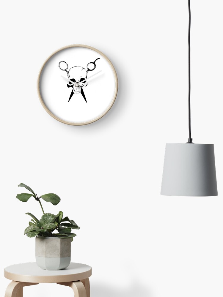Skull And Shears Hair Stylist Art Clock By Humanwurm Redbubble