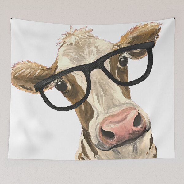 Item preview, Funny Cow art, cow with glasses art designed and sold by leekellerart.