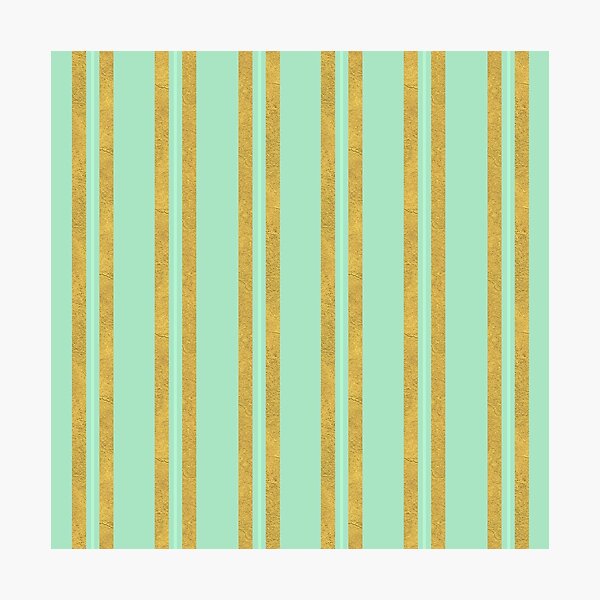 Classic fabric texture pattern, faux Gold foil stripes on mint green and aqua Photographic Print