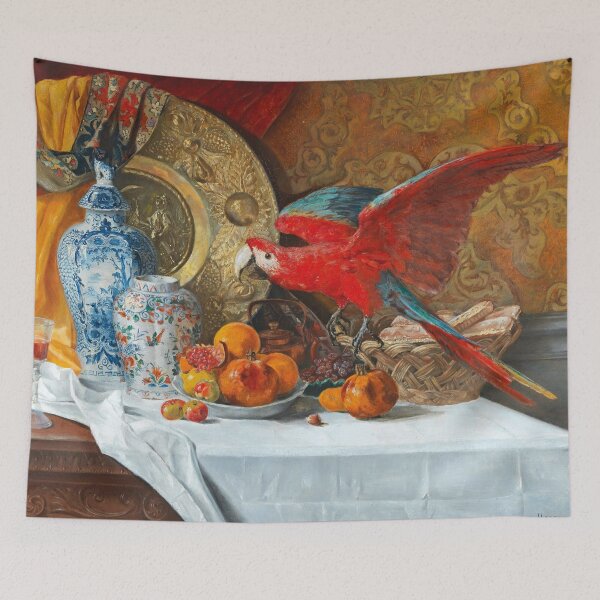 Item preview, Large Still Life with Parrot | Adrien Moreau | 1873 designed and sold by CJET.