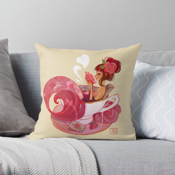 Tea Mermaid Throw Pillow