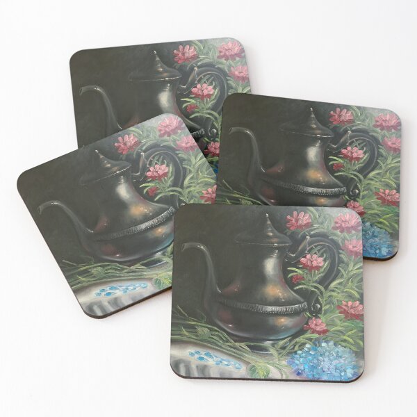 Artikelvorschau, Kaffeekannenstillleben mit Hortensien und Wildblumen entworfen und verkauft von OilPaintsHatts.