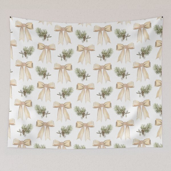 Item preview, Beige bow Christmas floral pattern designed and sold by reka88.