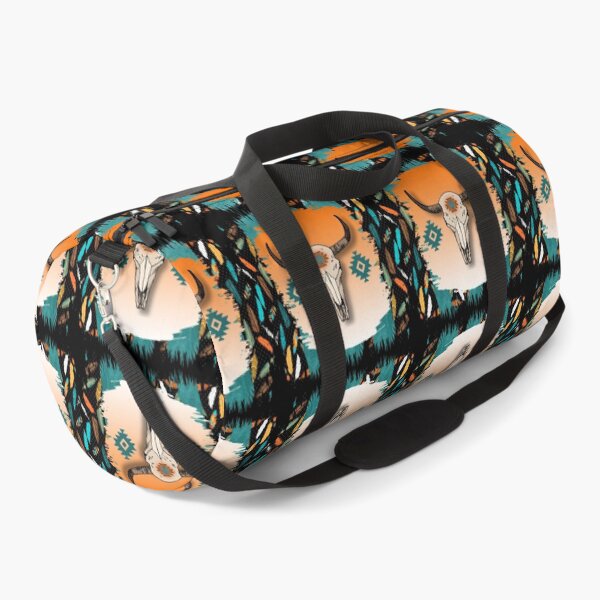 Item preview, Cow Scull With Tribal Symbol Pattern In Turquoise And Oranges designed and sold by handsoftime2020.