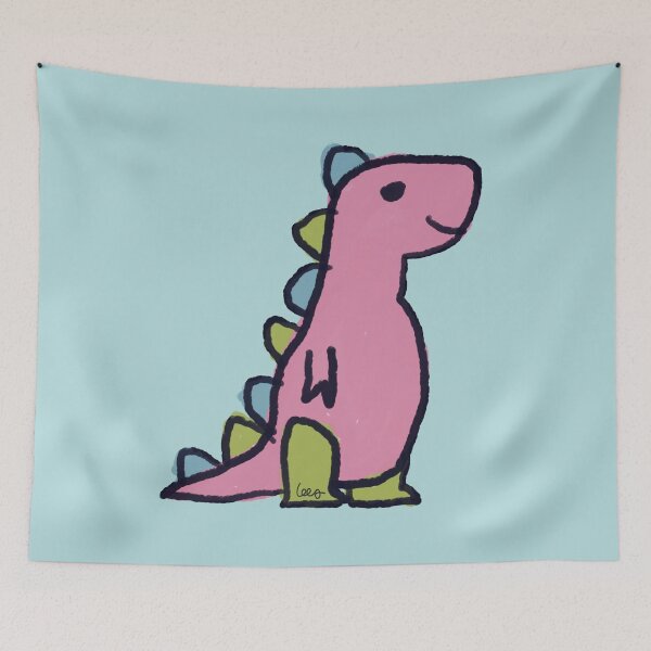 Item preview, Dino 1 (pink green blue, blue background) designed and sold by MentaLee.