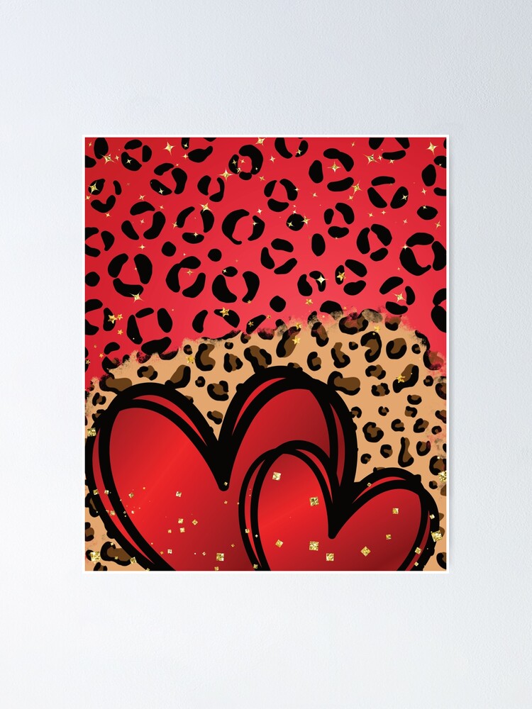Red heart Leopard Print cheetah pattern | Poster