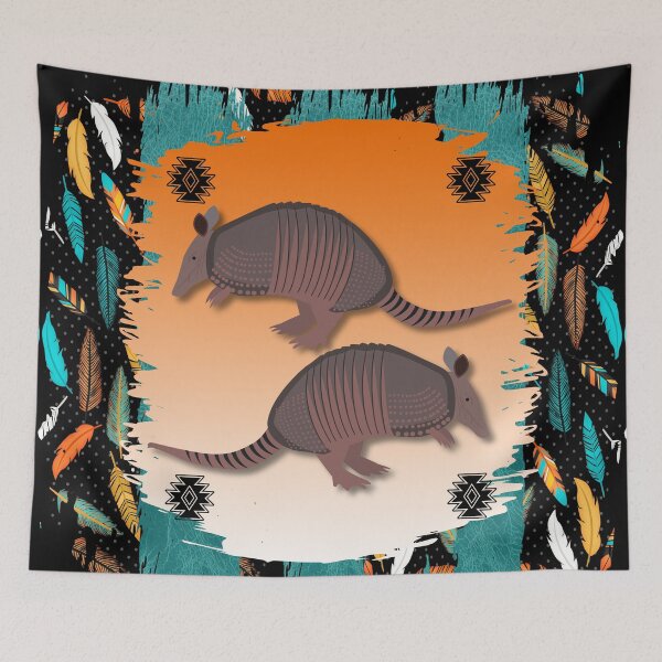 Item preview, Armadillos With Tribal Symbol Pattern In Turquoise And Oranges designed and sold by handsoftime2020.