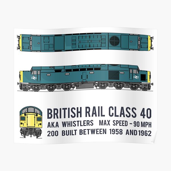  british rail class 40 whistler locomotive diagrams gift poster for