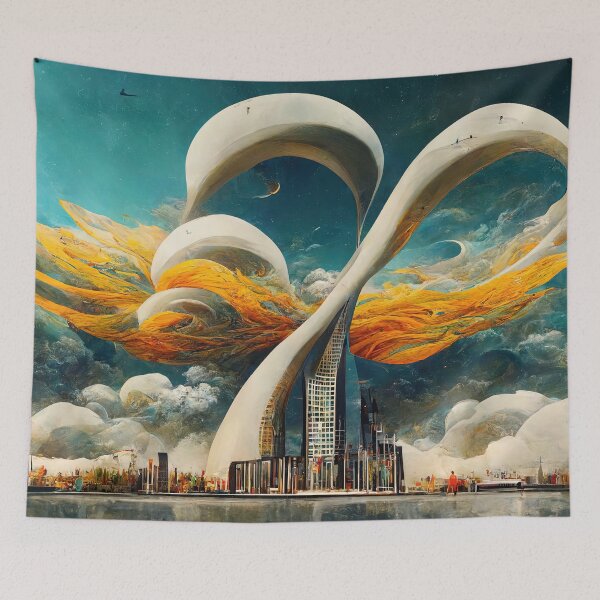 Item preview, City skyline with the two surreal towers designed and sold by Michael Bollin.