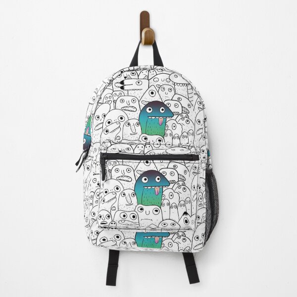 Item preview, Crowd of line drawn monsters. Blue green monster in the middle. designed and sold by janesg.
