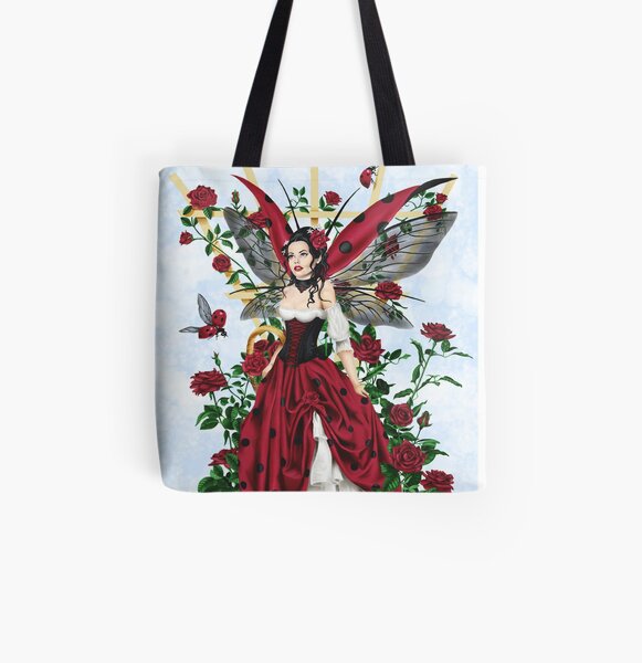 Ladybug Fairy Red Rose Garden All Over Print Tote Bag