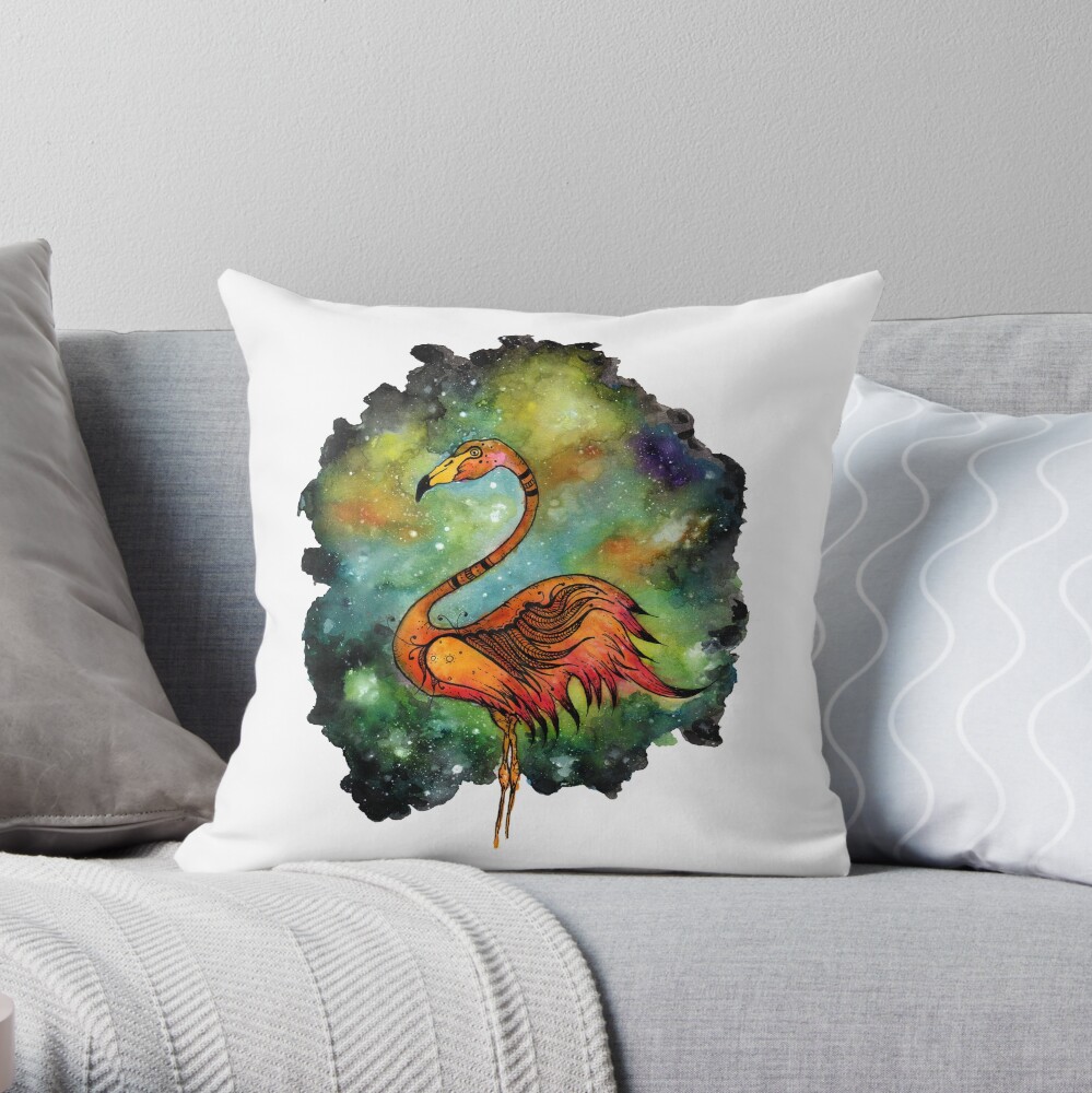 Galactic Flamingo Throw Pillow