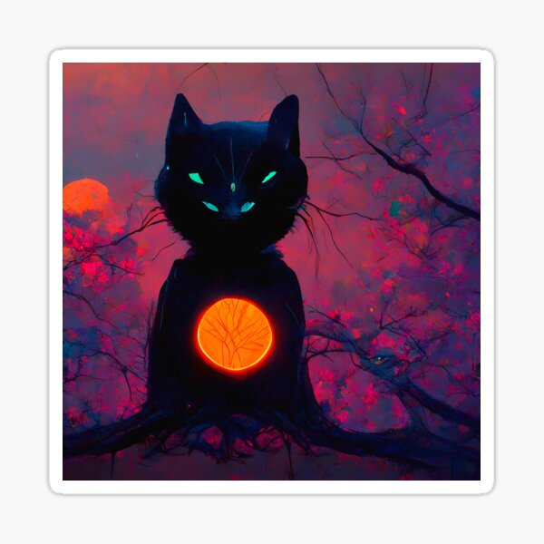 Aperçu de l'œuvre Creepy Four Eyed Cute Halloween Cat Red Orb à l'intérieur créée et vendue par Cannabliss Shop.