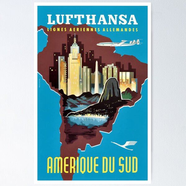Item preview, 1958 Lufthansa South America Travel Poster designed and sold by retrographics.