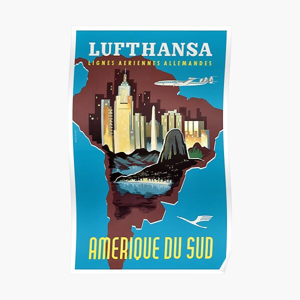1958 Lufthansa South America Travel Poster Poster