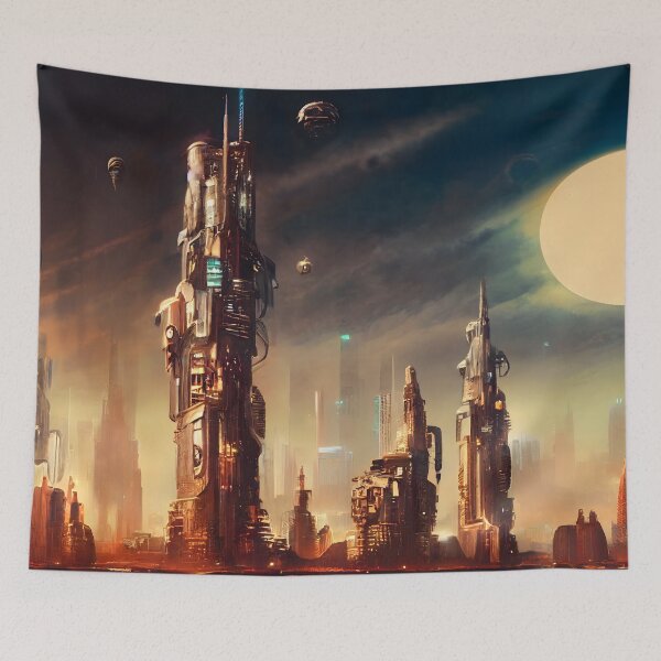 Item preview, Futuristic City With Moon designed and sold by Foodcolored.