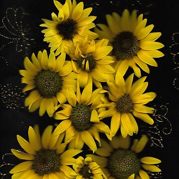 Artwork thumbnail, Sunflower Galaxy Dark Floral by LindasPhotoArt