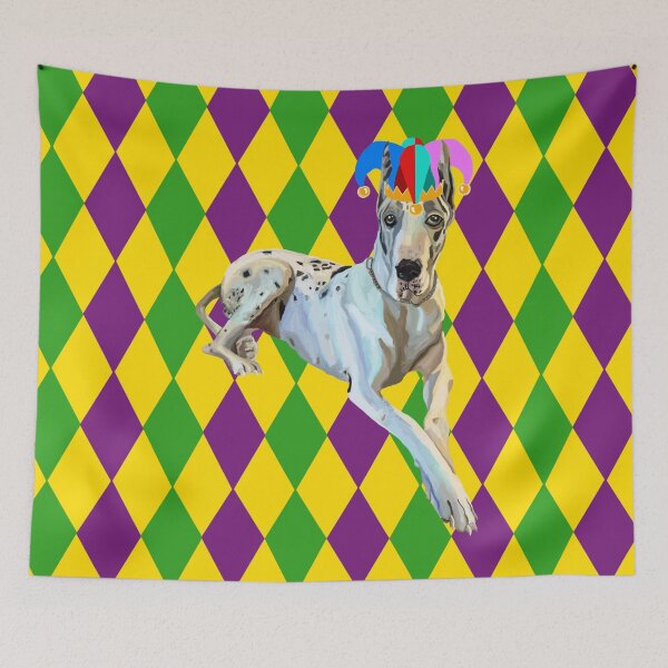 Artikelvorschau, Mardi Gras Harlekin Deutsche Dogge Hund entworfen und verkauft von Deborah Camp.