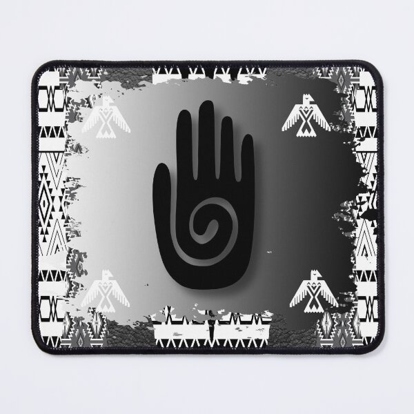 Item preview, Hopi Indian Healing Hand With Tribal Symbol Pattern In Black And White designed and sold by handsoftime2020.